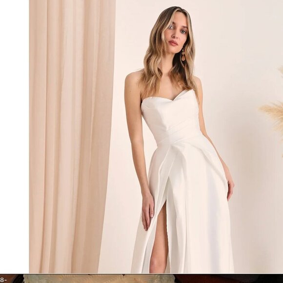 Lifetime of Love White Satin Strapless A-Line Gown Sz XS # - Picture 2 of 9